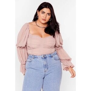 NWT Nasty Gal Plus Ruched Mesh Puff Sleeve Top Victorian Cottagecore Pink Sz 16